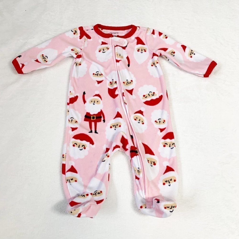 5/$25 Carters Baby Girls Pink Santa Claus Fleece Footed Pajamas Sleeper 3 Months